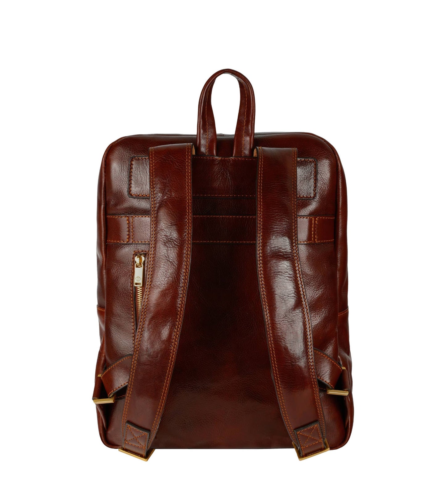 Brown leather backpack on a white background