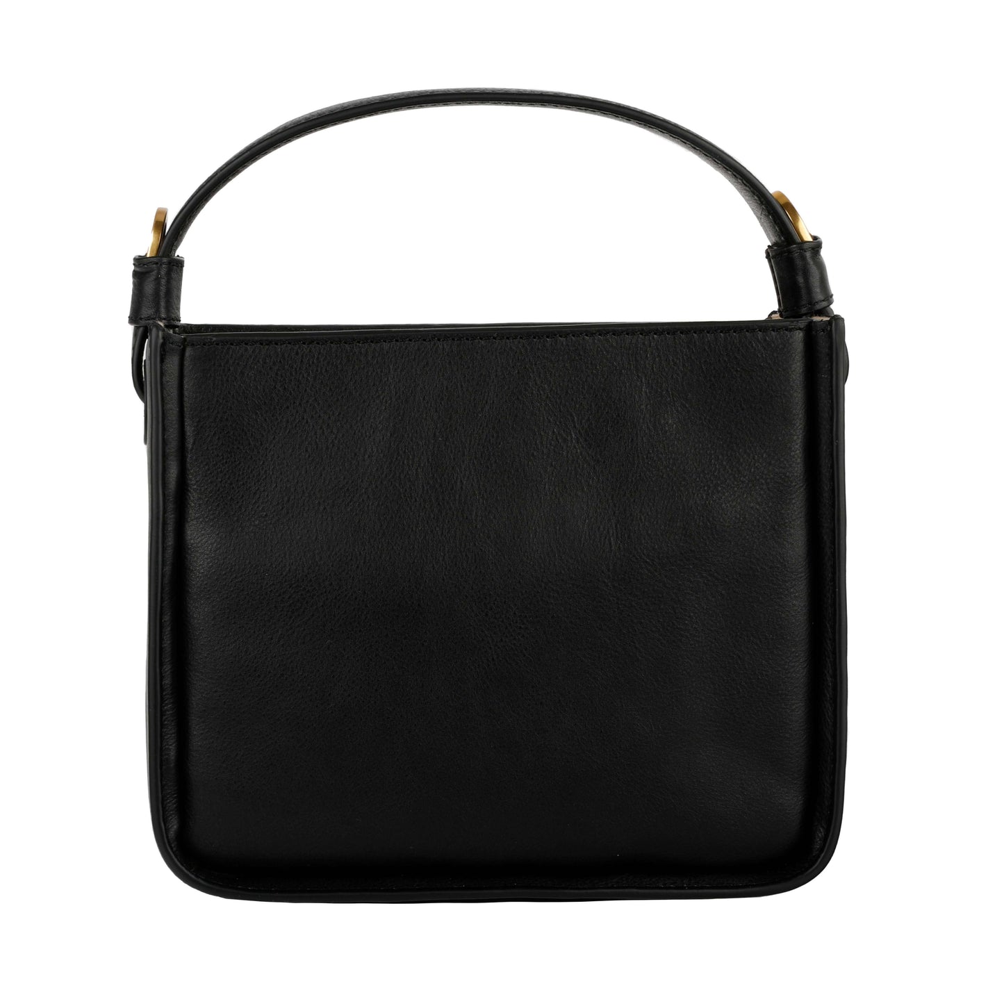 Back view of the Alms for Oblivion Women Leather Handbag in black, showcasing its sleek design and premium quality.