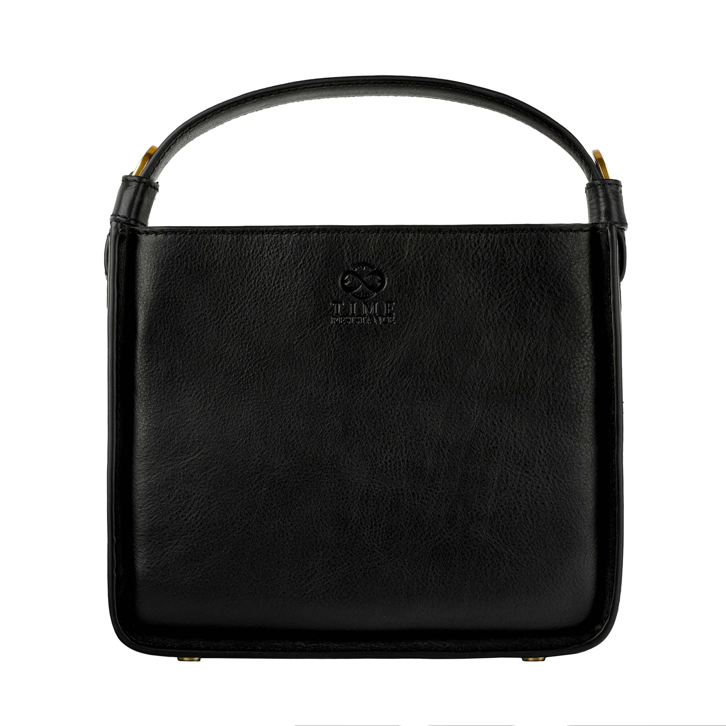 Women leather handbag 'Alms for Oblivion' in black full-grain cowhide with a detachable shoulder strap.