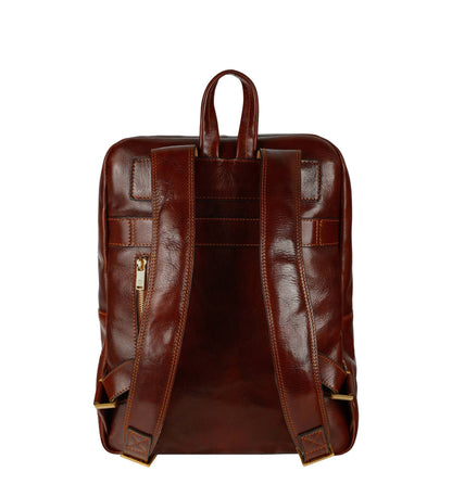 Brown leather backpack on a white background