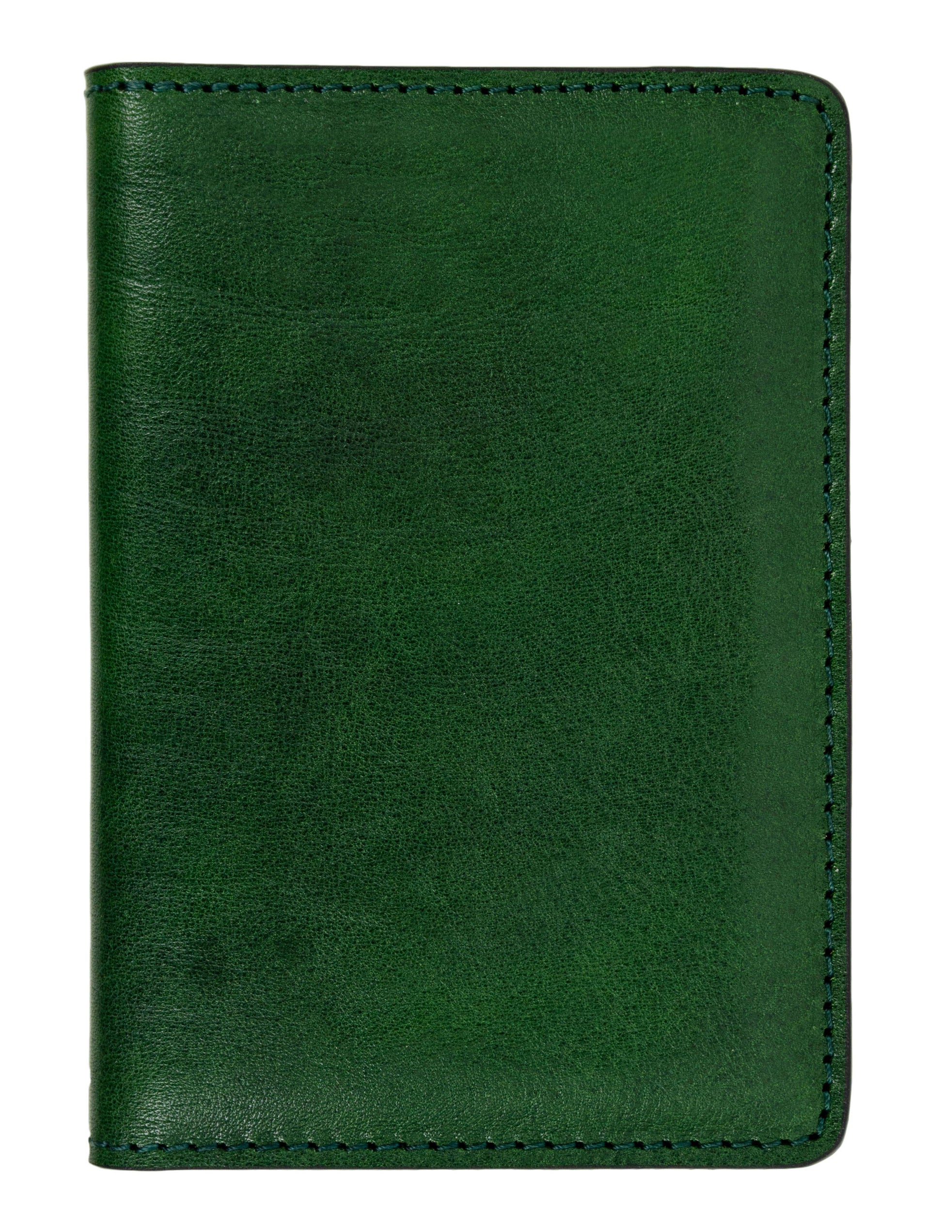 Green leather wallet on a white background
