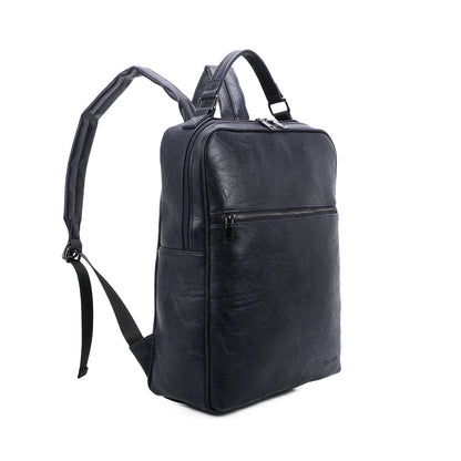 Black leather backpack on a white background