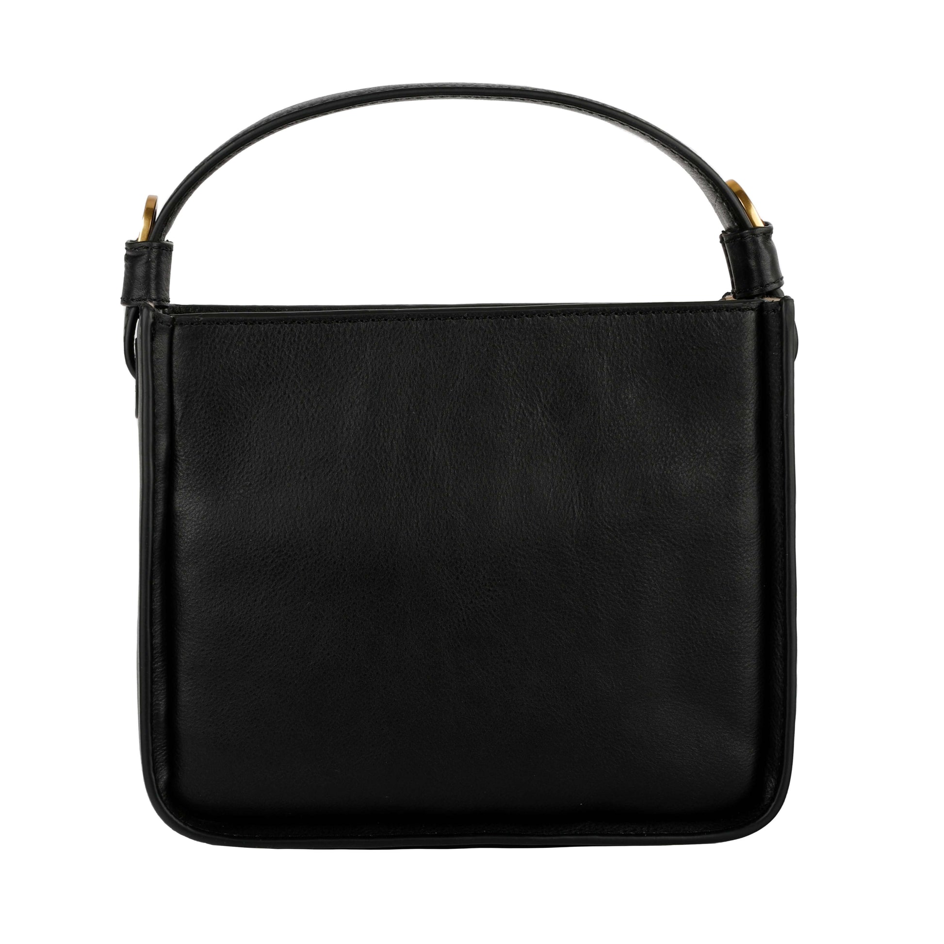 Back view of the Alms for Oblivion Women Leather Handbag in black, showcasing its sleek design and premium quality.