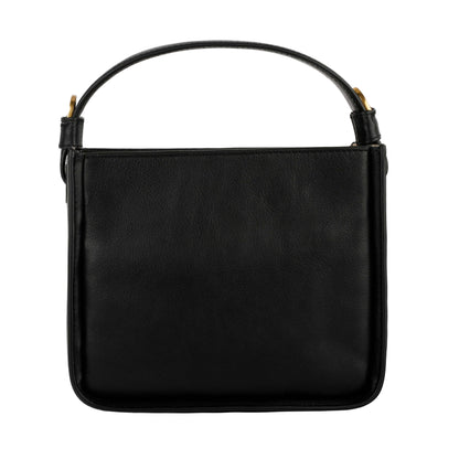 Back view of the Alms for Oblivion Women Leather Handbag in black, showcasing its sleek design and premium quality.