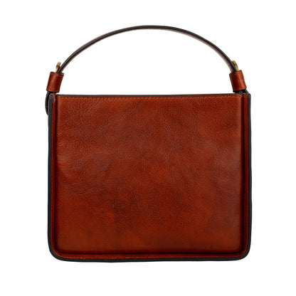 Alms for Oblivion women leather handbag in rich brown, featuring a detachable shoulder strap and sleek design.