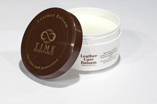 Leather Care Balm container, premium leather conditioner for nourishment and protection, made in Germany.