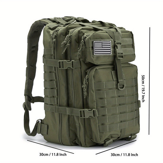 Sac  Dos MOLLE Spacieux de 45L  Polyester Durable Conception en Coque Souple avec Plusieurs Compartiments et Bretelles paules Rembourres avec Patch du Drapeau Amricain  Parfait pour la Randonne de 3 Jours le Trekking Sac dvacuation Sac  Dos